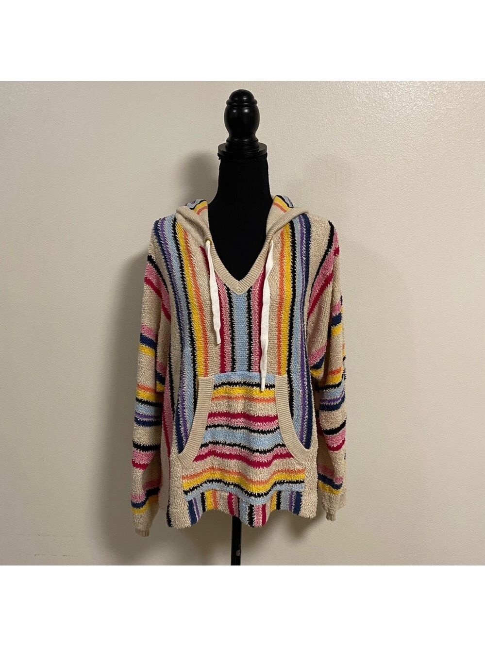 Label + thread Hoodie Women’s Size Medium Multi color Stripe Baja Hoodie Sweater